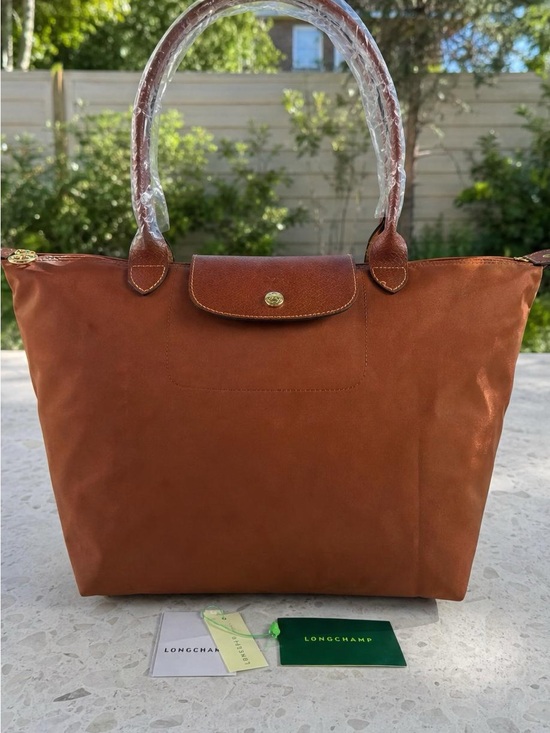 Longchamp Handbags - Longchamp Brown Nylon Tote with Leather Trim